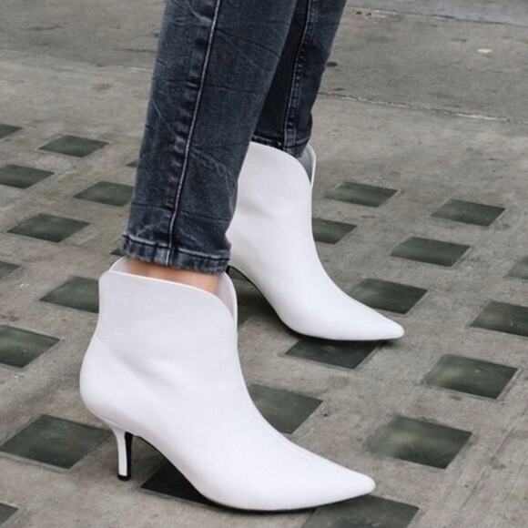 Anine Bing Frankie Leather Boots White Kitten Heels Pointed Toe Sz 37 / 7 US - Picture 1 of 14